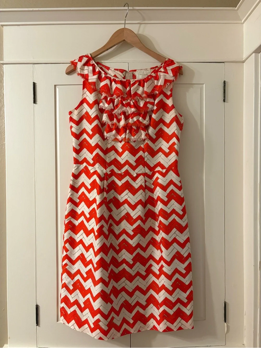kate spade Orange and Cream Chevron Ruffle Neck Dress